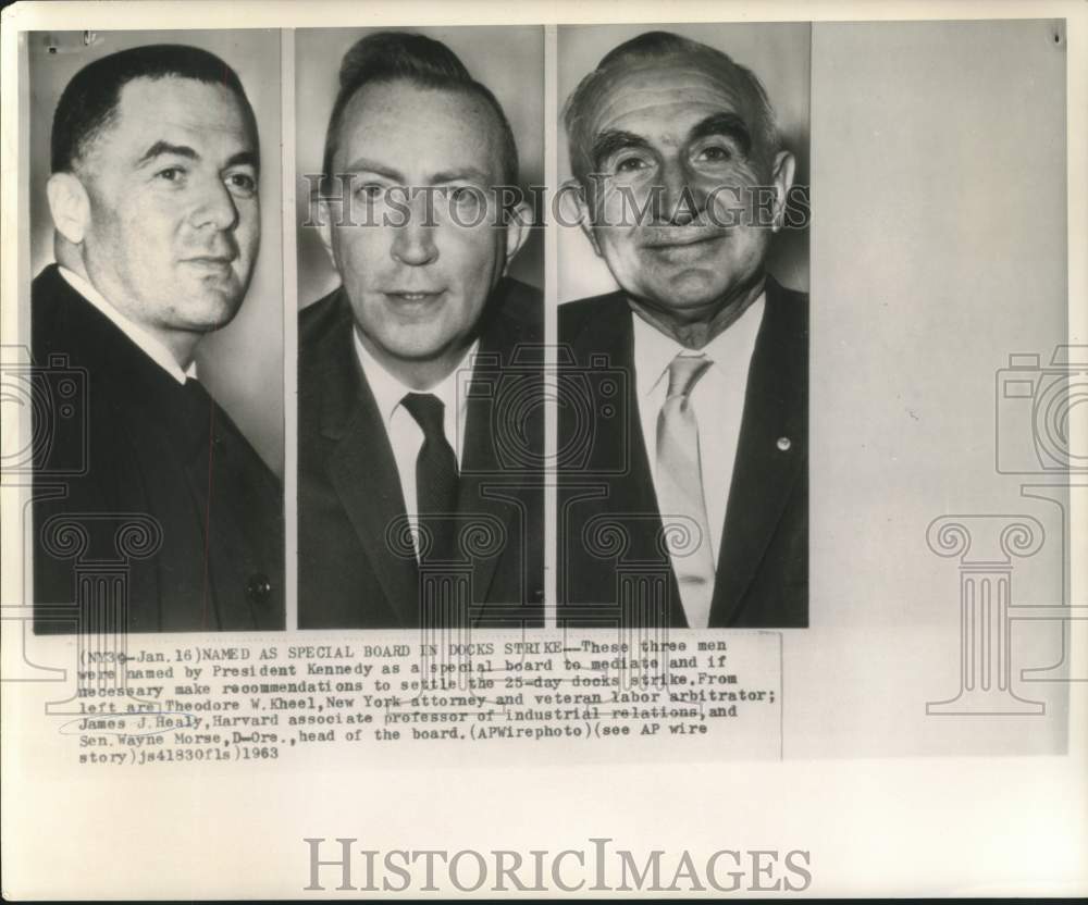 1963 Press Photo James Healy and others of special board on docks strike.-Historic Images