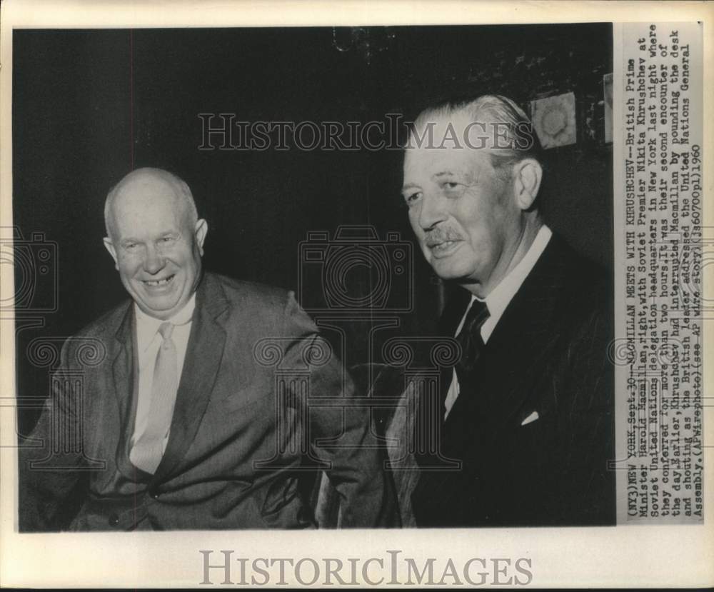 1960 Press Photo Britain&#39;s Macmillan and Soviet Premier Khrushchev in New York.-Historic Images