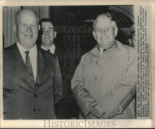 1960 Press Photo Russian leaders Khrushchev and Gromyko with Novotny in New York-Historic Images