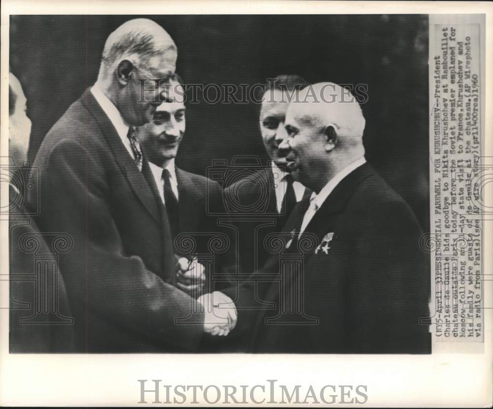 1960 Press Photo President de Gaulle bids goodbye to Soviet Premier Khrushchev-Historic Images