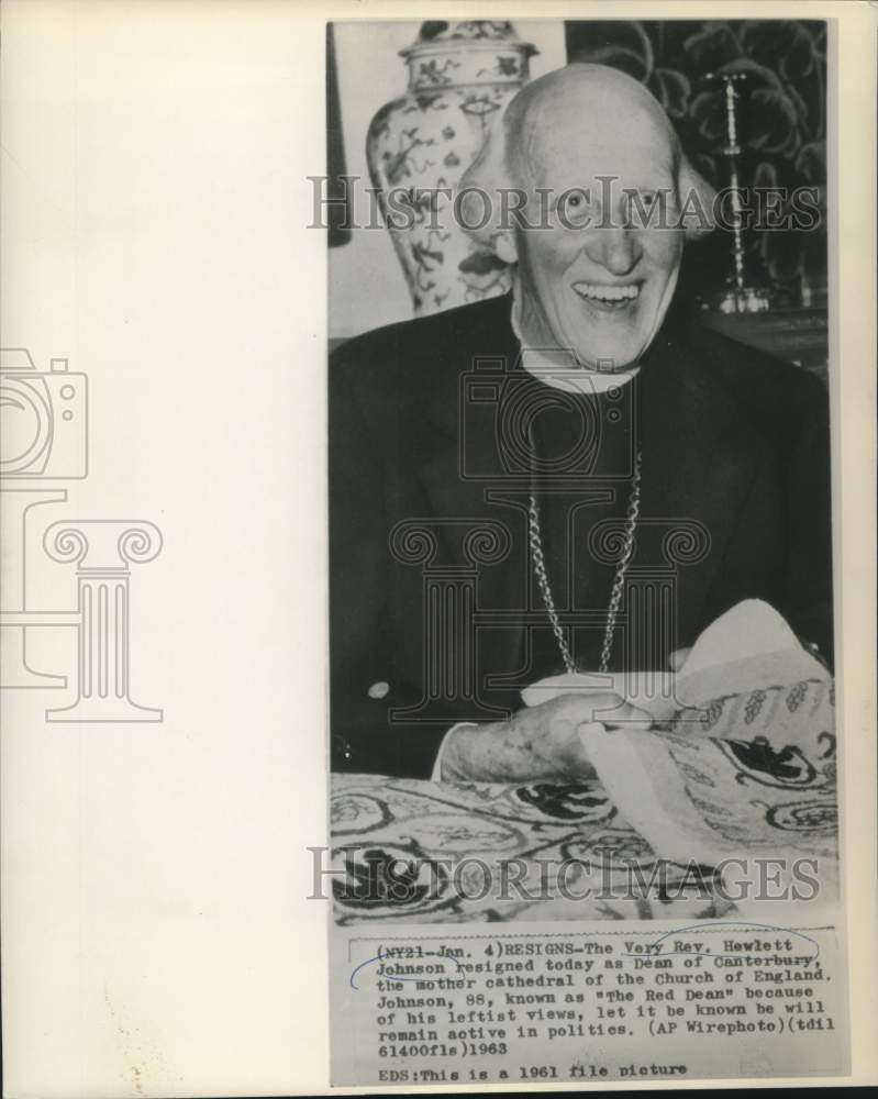 1961 Dean of Canterbury The Very Reverend Hewlett Johnson - Historic Images