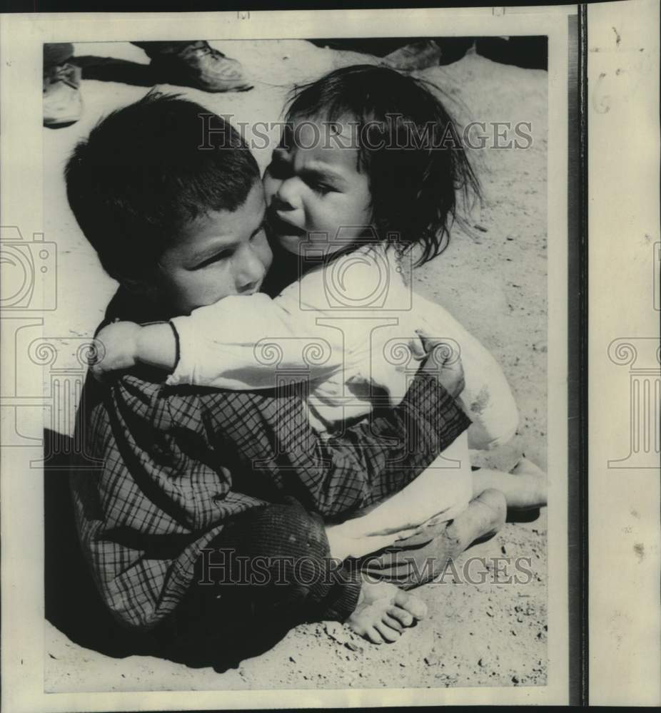 Press Photo Brother and sister orphans in earthquake area of Kakhk, Iran.-Historic Images