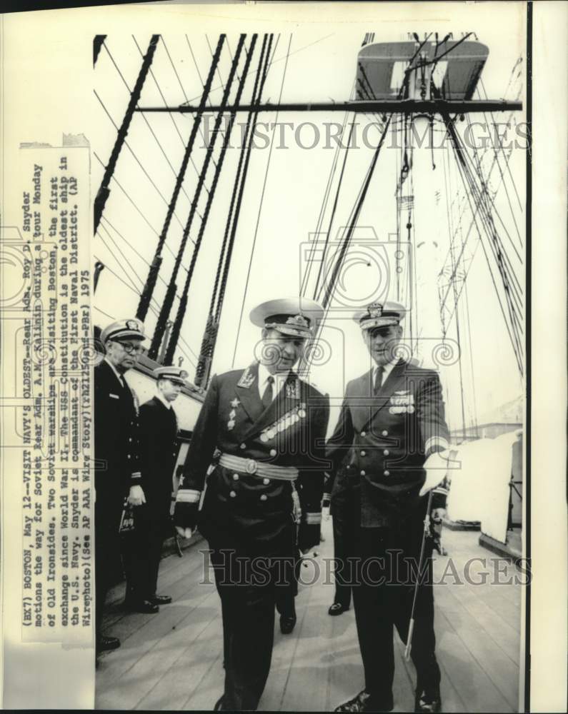 1975 Rear Admiral Snyder and Soviet&#39;s Kalinin tour US ships - Historic Images