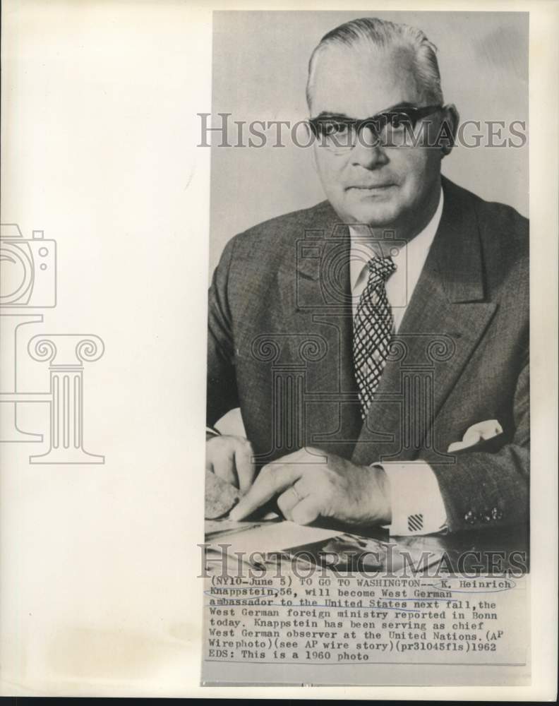 1960 Press Photo West German Ambassador to United States Heinrich Knappstein. - Historic Images