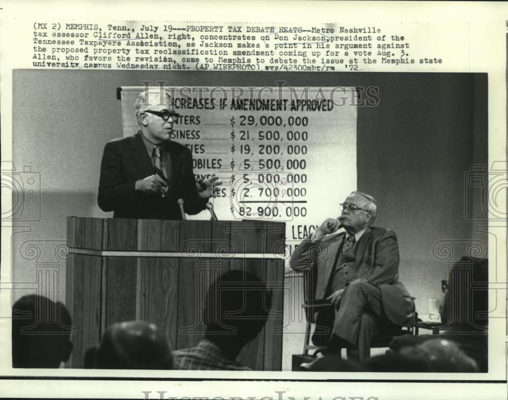 1972 Press Photo Don Jackson and Clifford Allen at property tax debate in TN-Historic Images