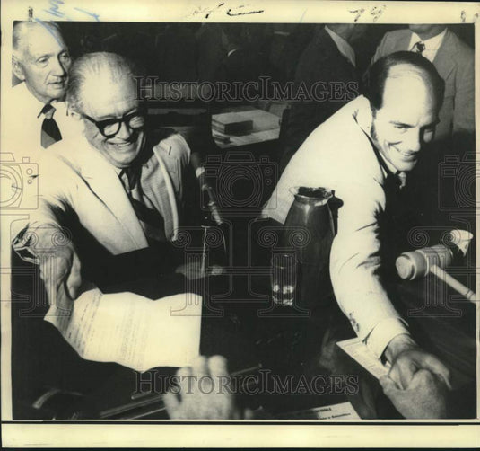 1972 Press Photo Senator Ellender and Bennett Johnston shown in Baton Rouge - Historic Images