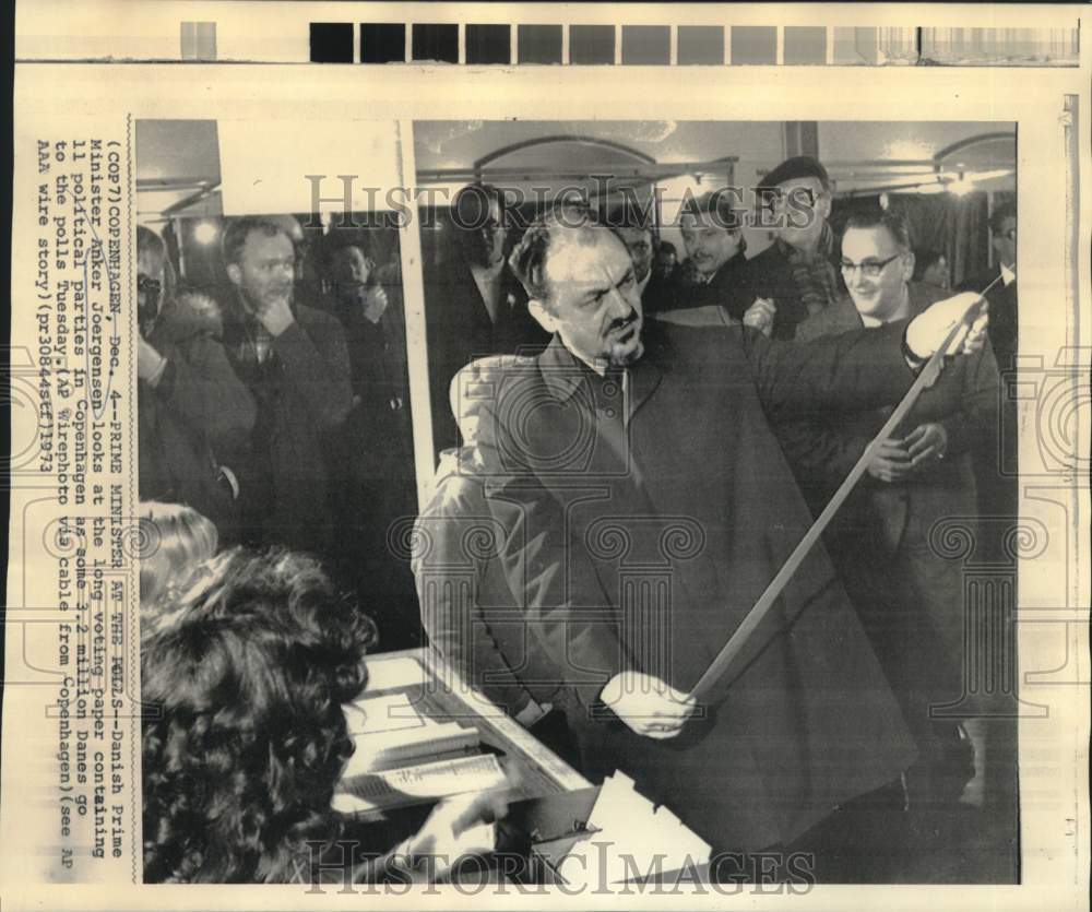 1973 Danish Prime Minister Joergensen waits at the polls - Historic Images