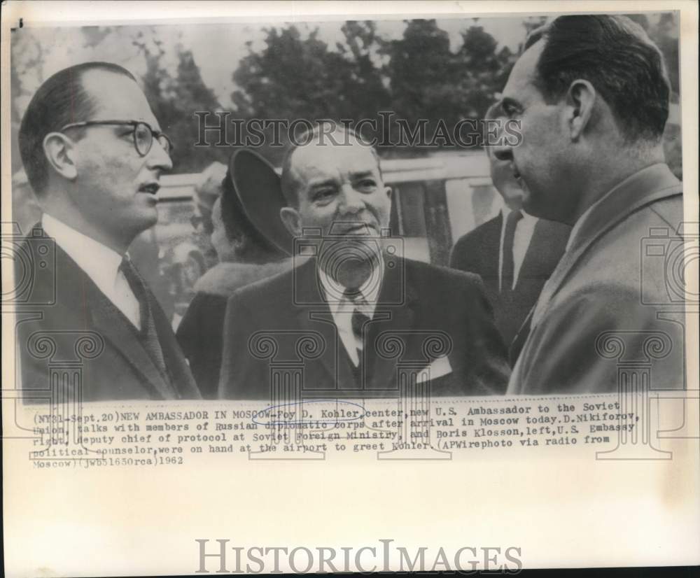 1962 Foy Kohler greeted at Moscow airport by Soviet officials - Historic Images