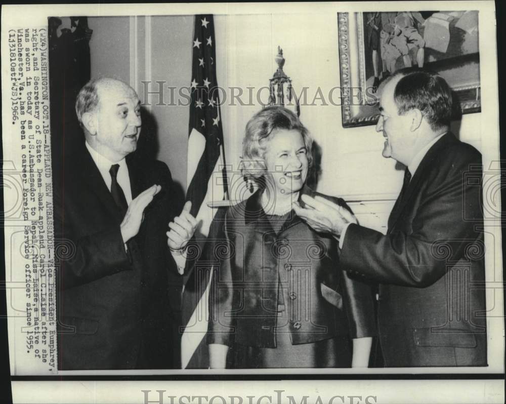 1966 Humphrey and Rusk applaud new Ambassador Carol Laise - Historic Images