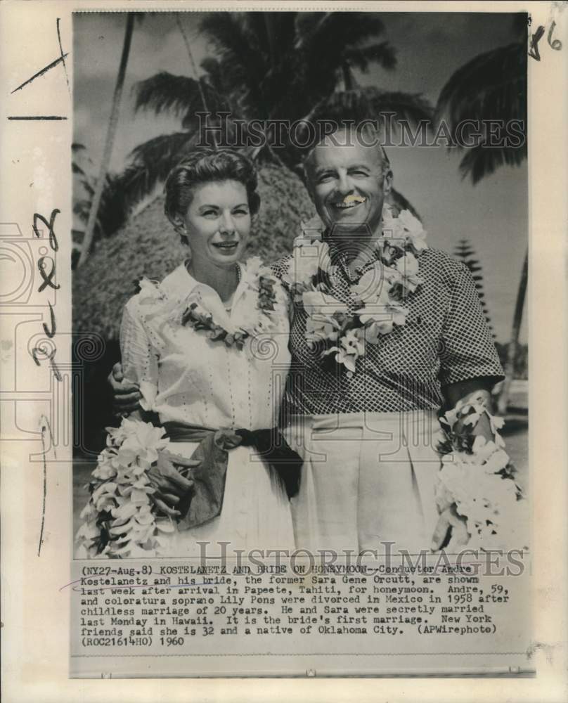 1960 Conductor Kostelanetz and bride Sara on honeymoon in Tahiti.-Historic Images