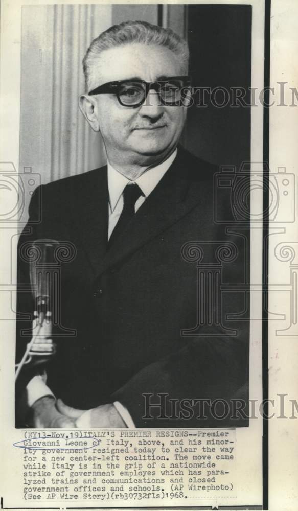 1968 Press Photo Italy&#39;s Premier Giovanni Leone and minority government resignes-Historic Images