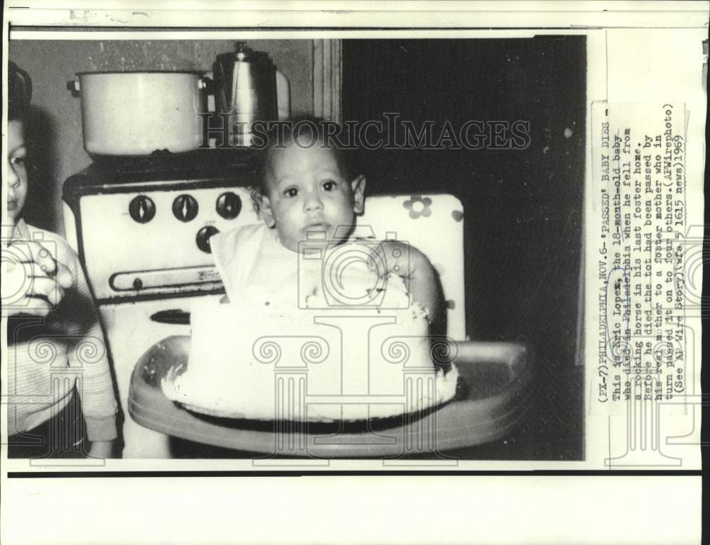 1969 Press Photo Eric Lopez, 18-month-old foster child in Philadelphia, PA-Historic Images