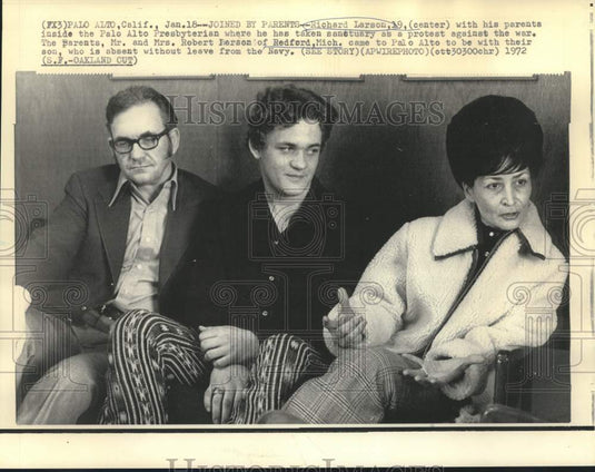 1972 Navy serviceman Richard Larson with parents in Palo Alto church - Historic Images
