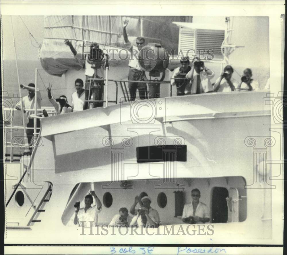 1970 Crew of USSR spy ship Laptev wave at U.S. Navy ship, Florida - Historic Images