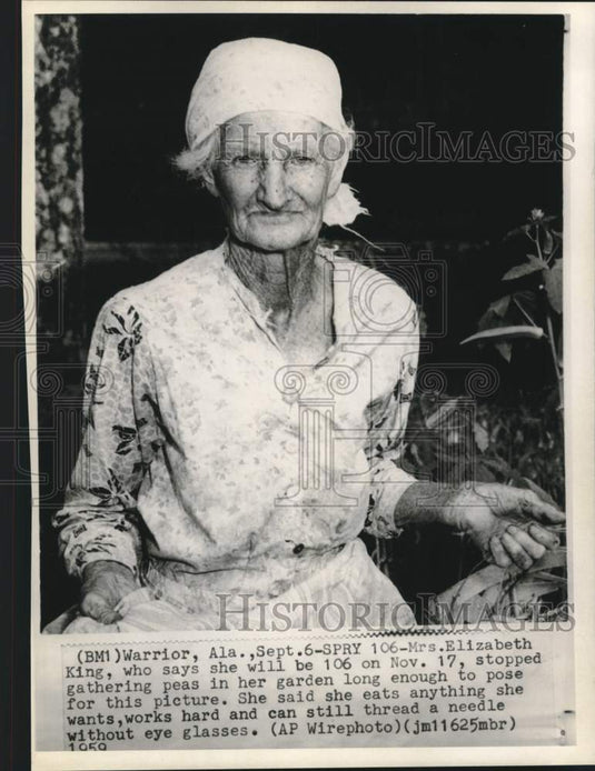 1959 Press Photo Warrior, Alabama's Elizabeth King, 106-years-old - now17293-Historic Images