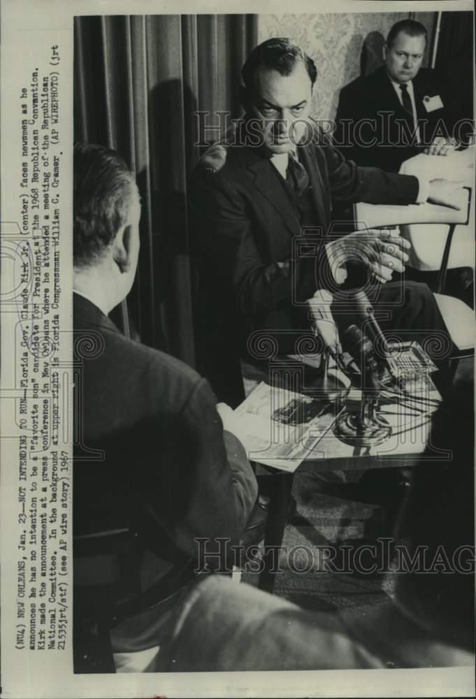 1967 Press Photo Florida Gov. Claude Kirk at news conference, New Orleans, LA-Historic Images