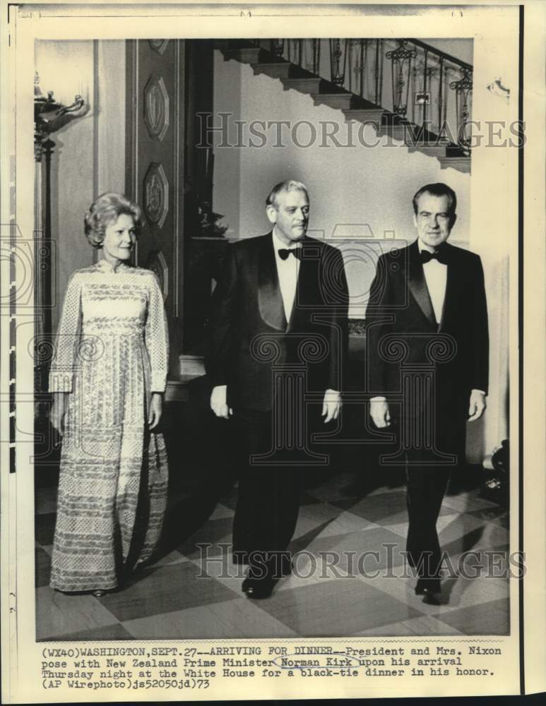 1973 Press Photo Arriving for dinner are President and Mrs. Nixon and Kirk-Historic Images