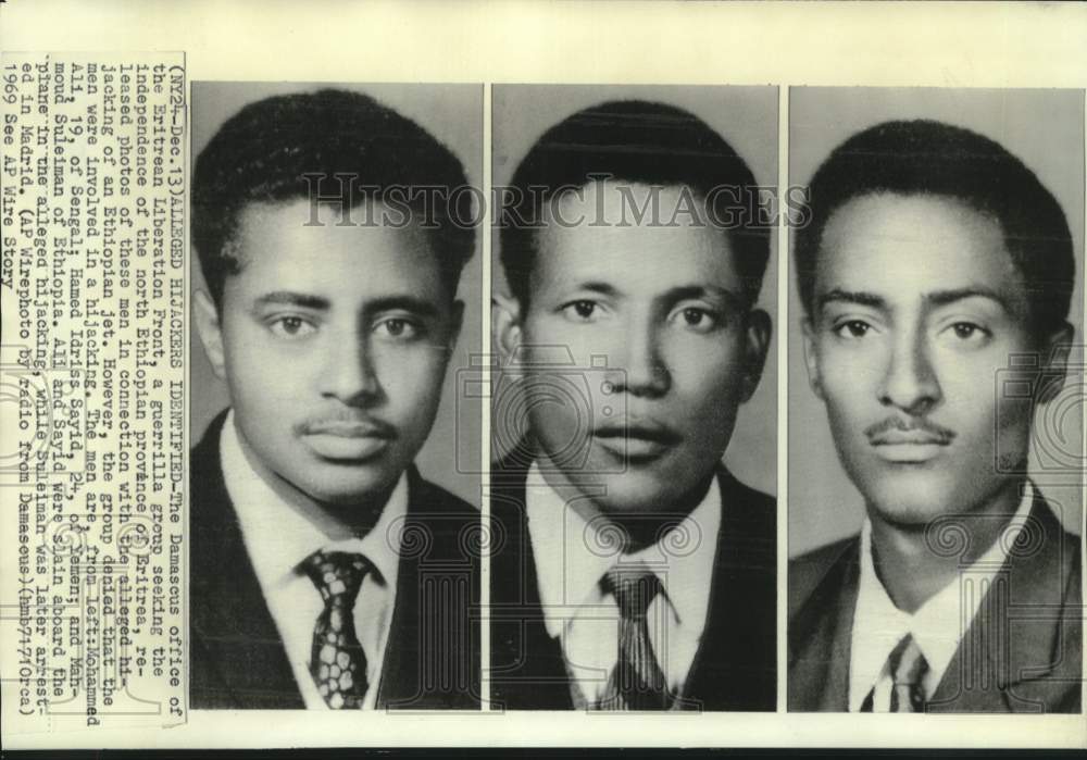 1969 Press Photo Men in connection of alleged hijacking of Ethiopian jet - Historic Images