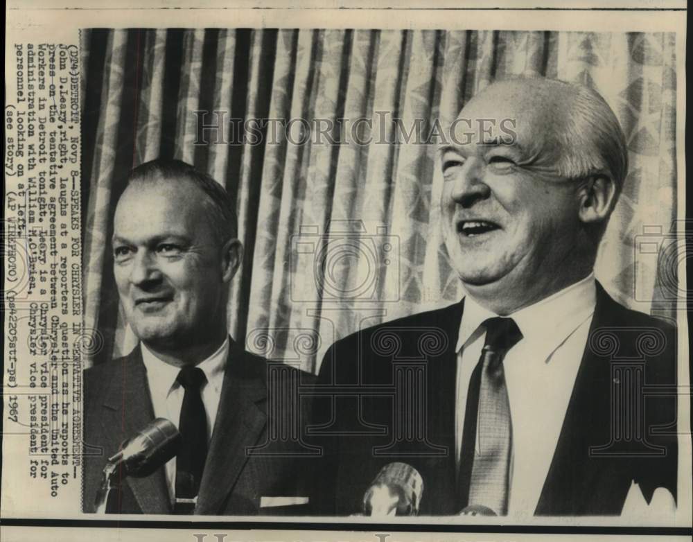 1967 Press Photo Chrysler officials John Leary and O&#39;Brien at news conference-Historic Images