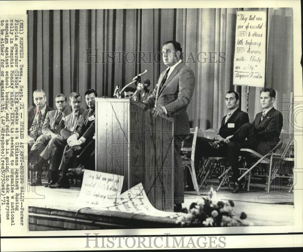 1971 Former FL Gov. Claude Kirk talks at rally about anti-busing, TN - Historic Images