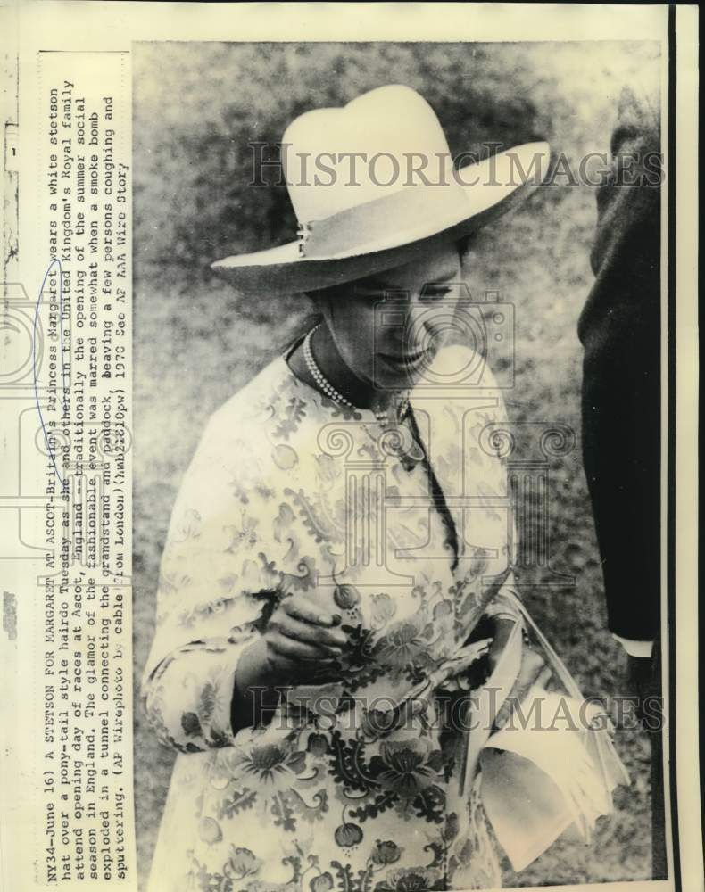 1970 Princess Margaret wears Stetson at Ascot Races - Historic Images