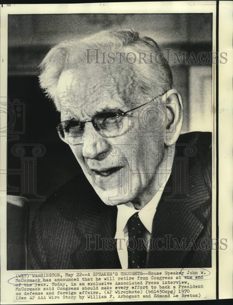 1970 House Speaker John McCormack in Associated Press interview. - Historic Images