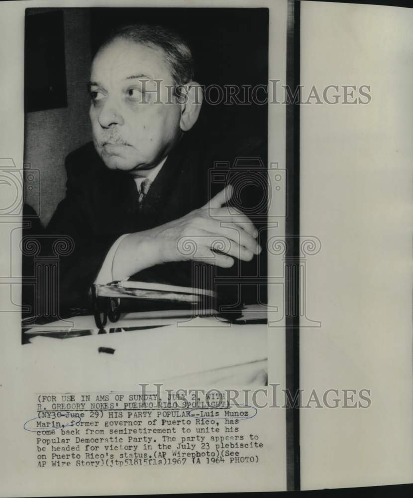 1964 Former Puerto Rick Governor Luis Munoz Merin, portrait - Historic Images