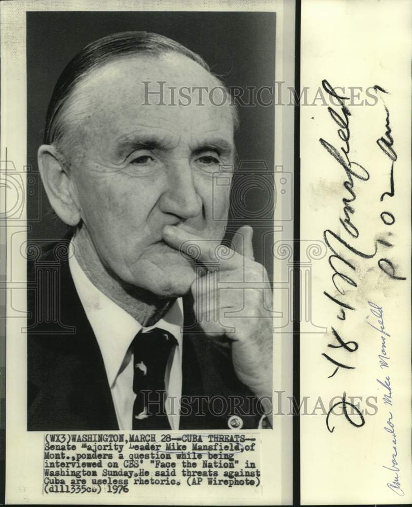 1976 Press Photo Senator Mike Mansfield ponders question on &quot;Face the Nation&quot;-Historic Images