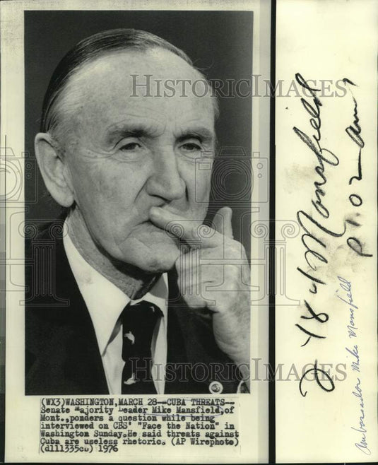 1976 Press Photo Senator Mike Mansfield ponders question on "Face the Nation"-Historic Images