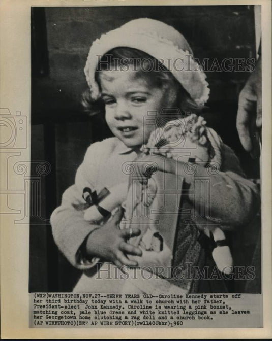1960 Press Photo Caroline Kennedy walks to church with rag doll and ch Historic Images 1960 Press Photo Caroline Kennedy walks to church with rag doll and ch Historic Images