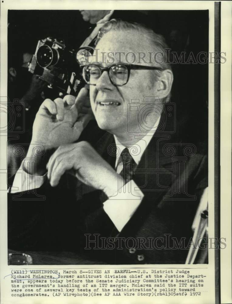 1972 US District Judge McLaren appears at Senate Judiciary hearing - Historic Images