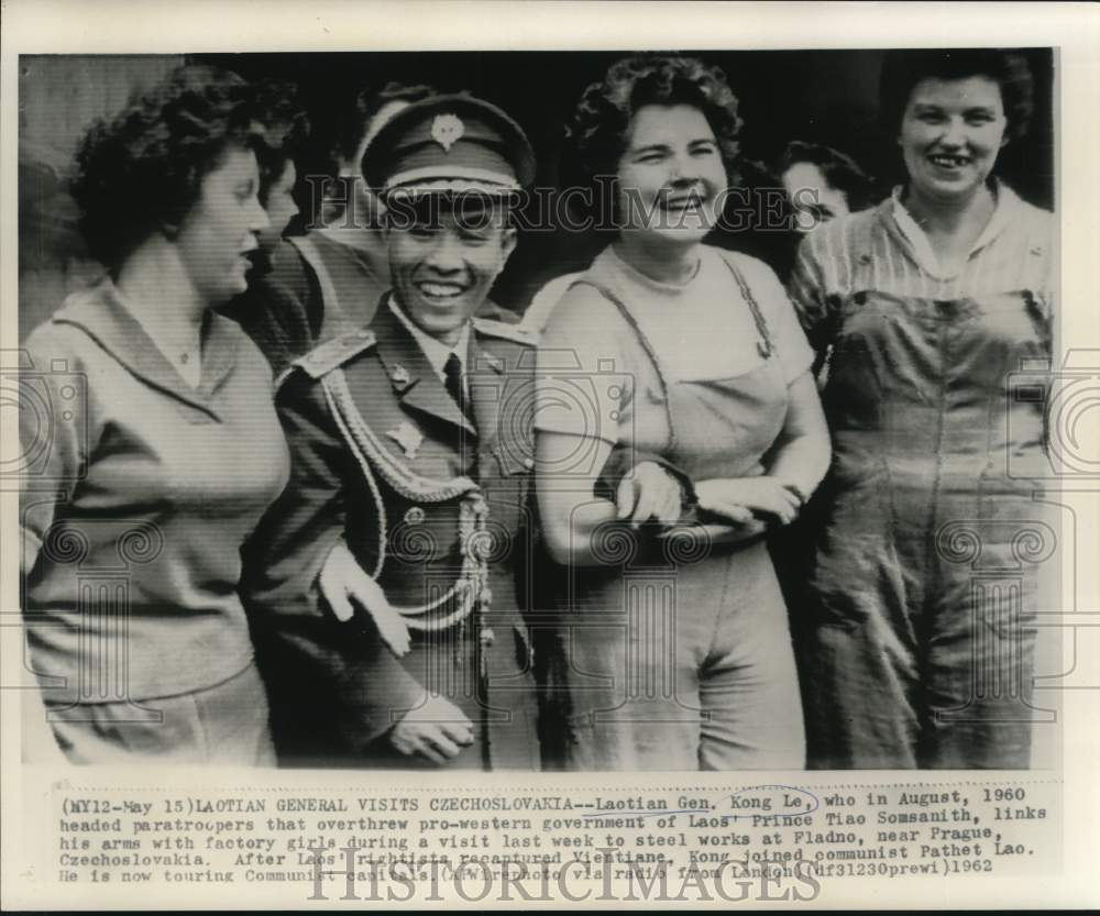 1962 Laotion General Kong Le &amp; factory girls, Prague, Czechoslovakia - Historic Images