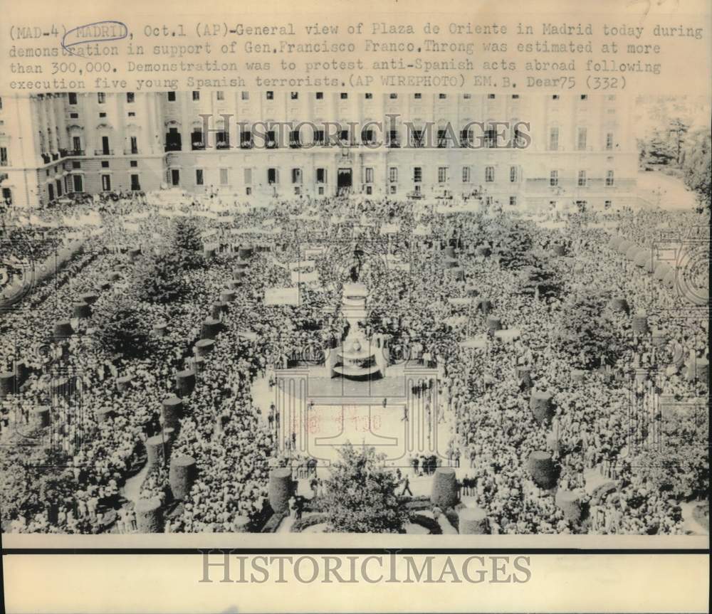 1975 Demonstration at Plaza de Oriente in Madrid, Spain. - Historic Images