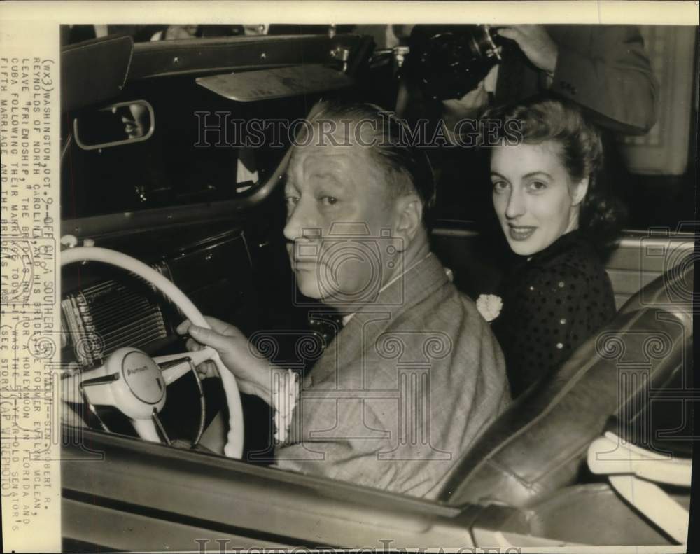 Press Photo Sen. Robert Reynolds &amp; wife Evalyn going on honeymoon, Washington DC-Historic Images