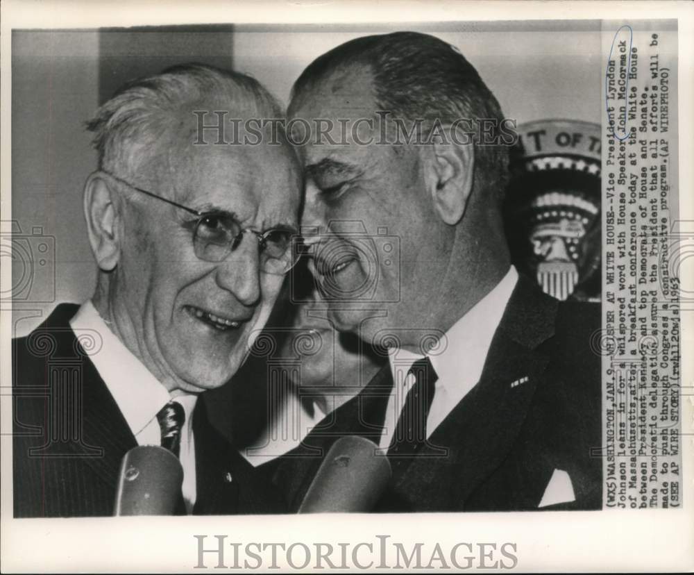 1963 Vice President Johnson and House Speaker McCormack confer - Historic Images