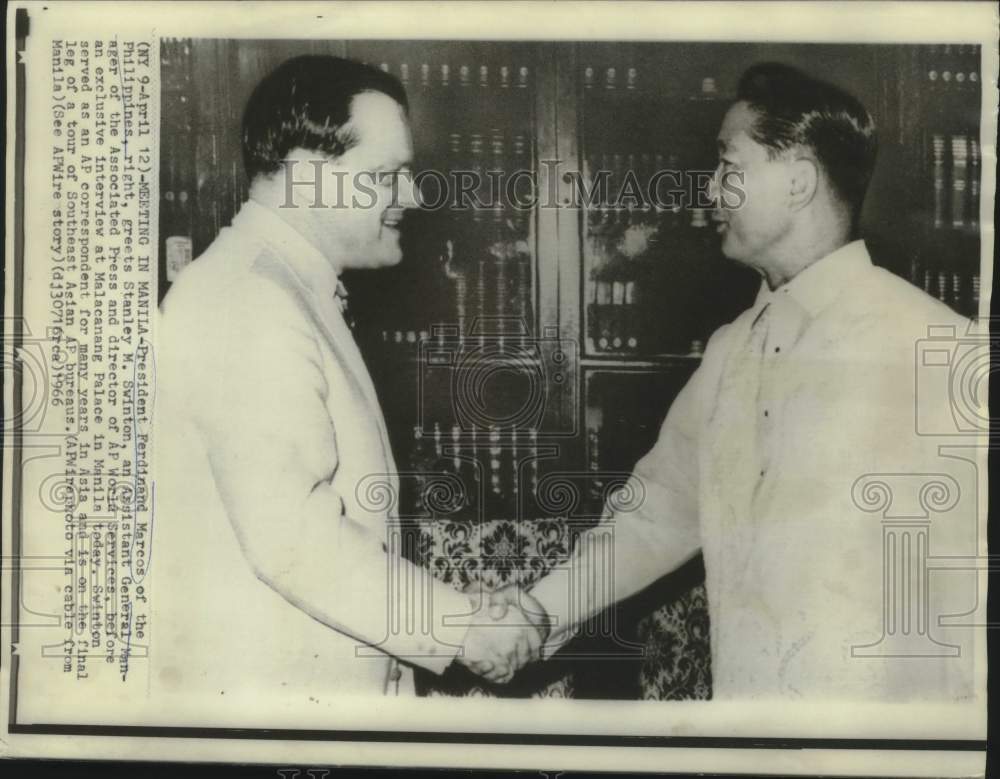 1966 Philippine President Marcos greets AP&#39;s Swinton in Manila - Historic Images