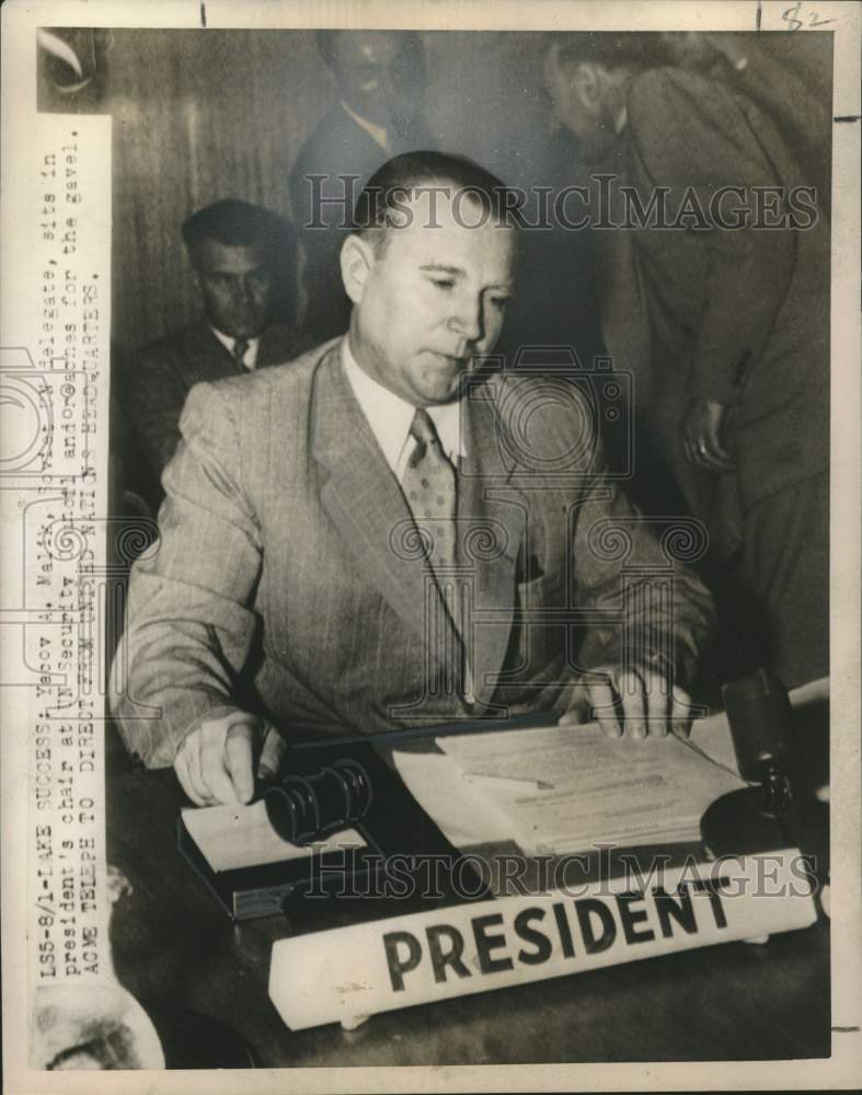 1950 Press Photo Yacov Malik sits in UN Security Council meeting in New York-Historic Images