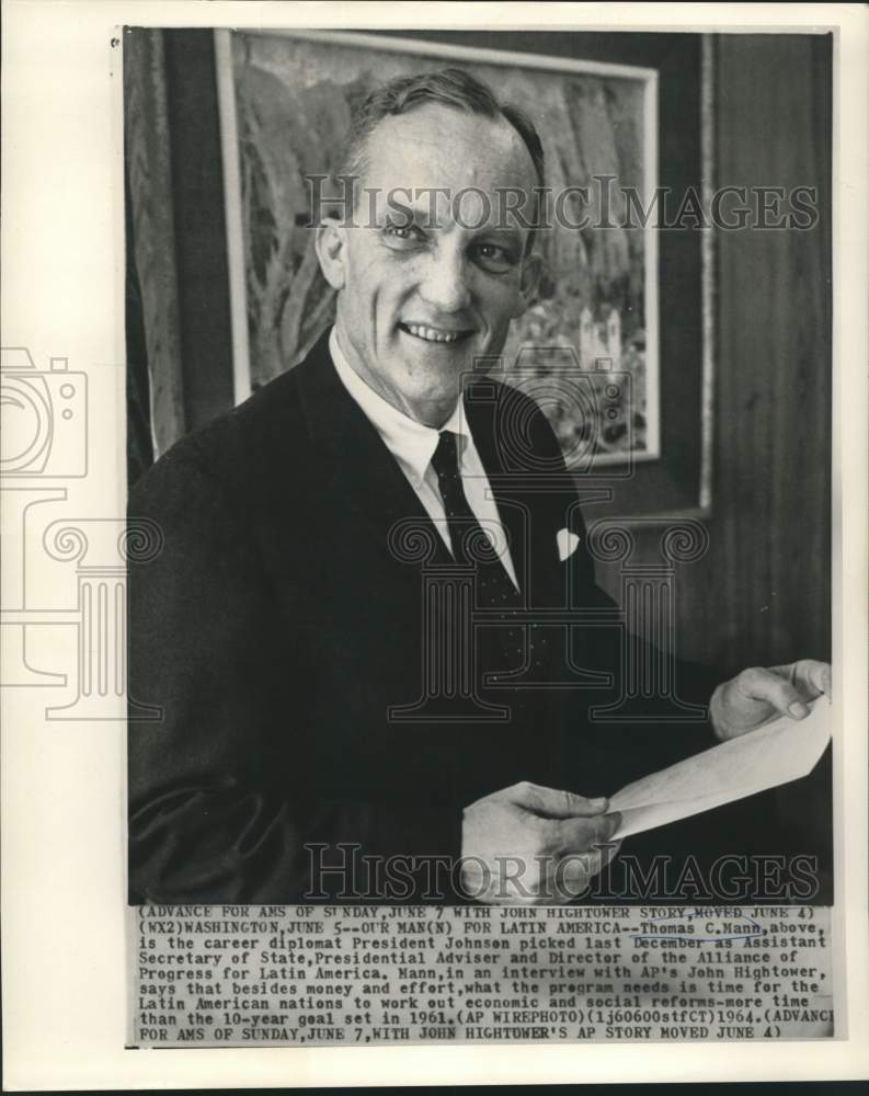 1964 Press Photo Alliance of Progress for Latin America Thomas Mann interviewed-Historic Images