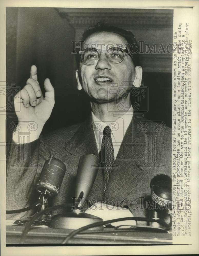 1953 Press Photo Thad Mason at Internal Security Subcommittee - now20593-Historic Images