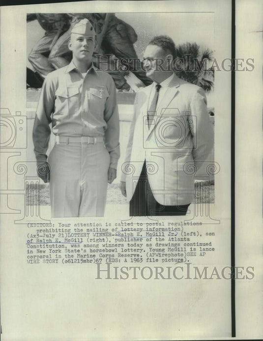 1963 Press Photo New York's Horsebowl Lottery winners Ralph McGill, Sr. and Jr.-Historic Images