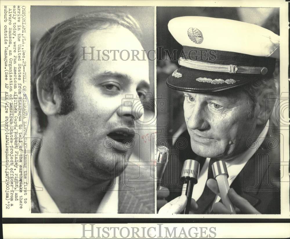 1972 Press Photo Robert Finley, Alvarp Sanson describe Nicaragua quake from FL-Historic Images