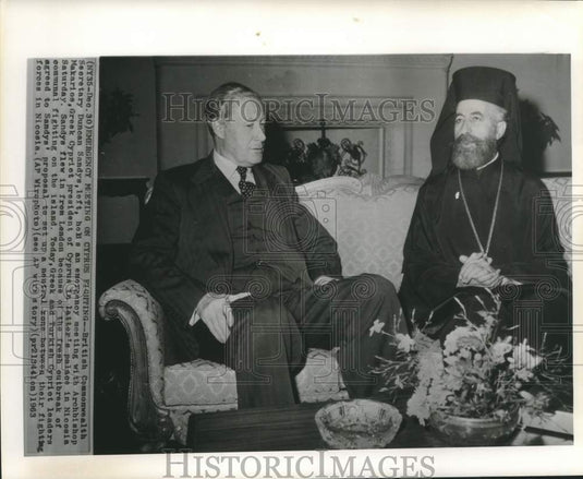 1963 Press Photo Britain's Sandys and Archbishop Makarios meet in Nicosia-Historic Images