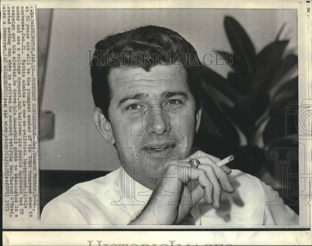 1971 Press Photo Youngest congressman, 30, is Representative Dawson Mathis, D-GA-Historic Images