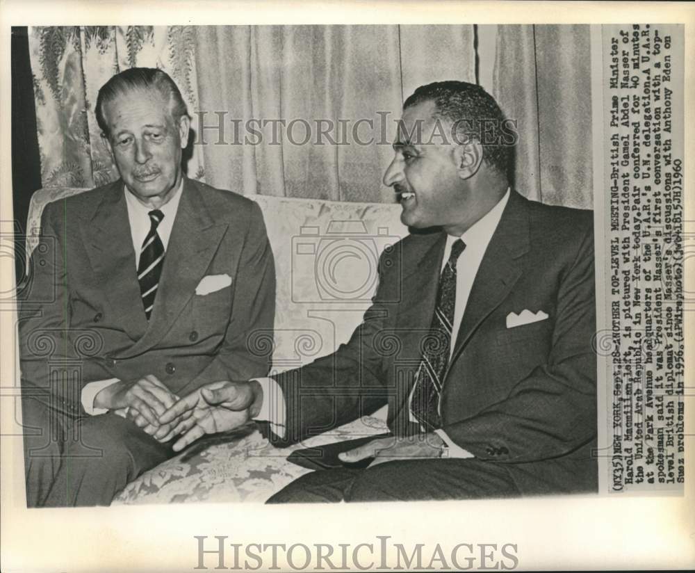 1960 Press Photo Britain&#39;s Macmillan with UAR&#39;s Nasser in top-level meeting-Historic Images