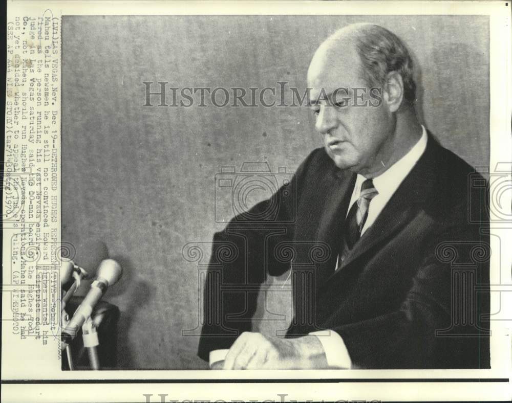 1970 Press Photo Dethroned Hughes representative Maheu at news conference-Historic Images