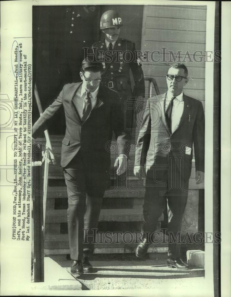 1970 Paul Meadlo and attorney leave Fort Hood military court - Historic Images