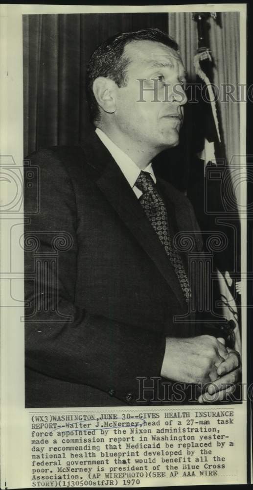 1970 Walter McNerney gives health insurance report in Washington - Historic Images