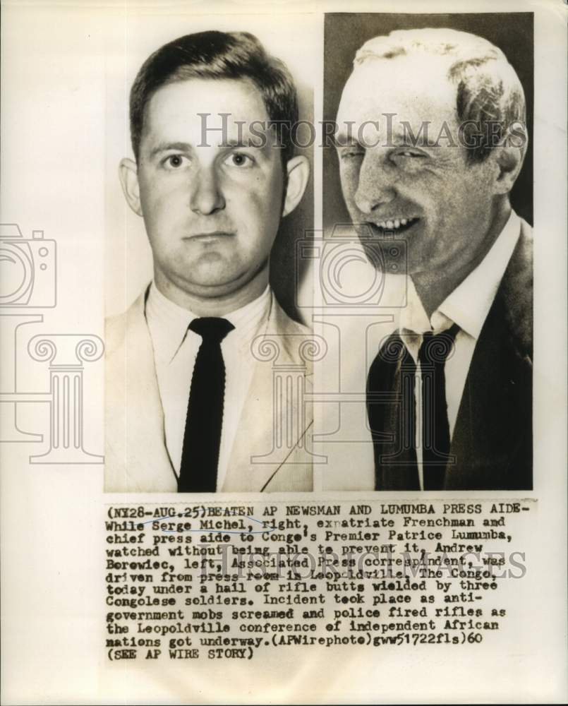 1960 Beaten AP newsman Andrew Borewic and Congo press aide Michel-Historic Images