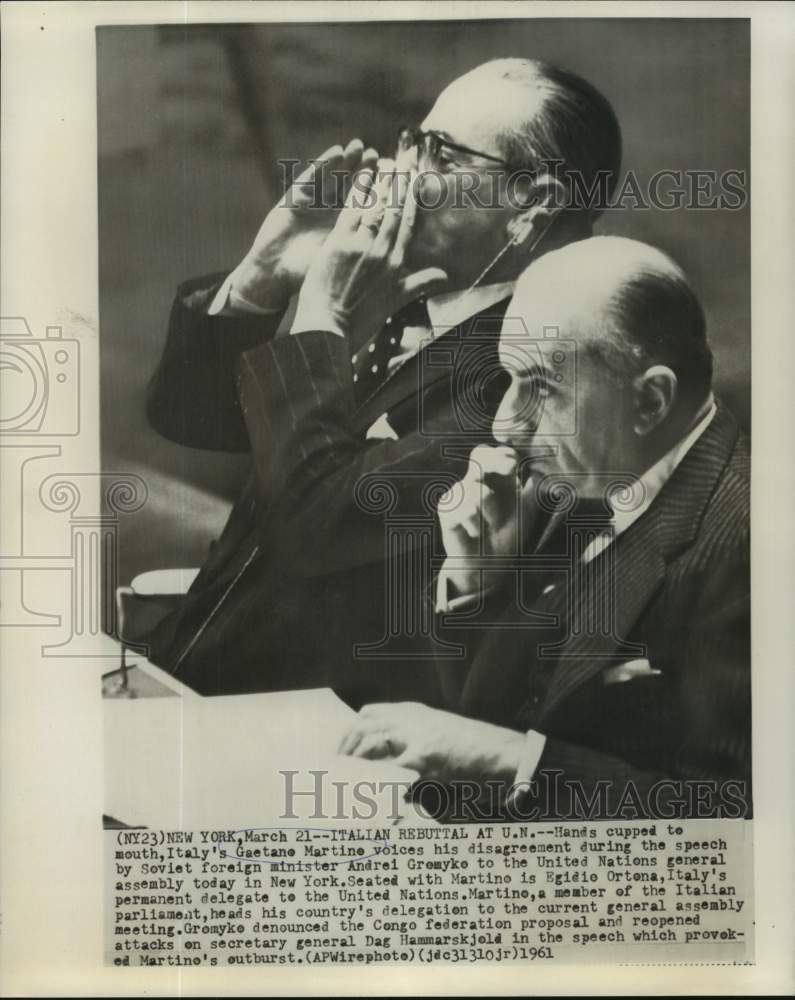 1961 Press Photo Italy&#39;s Gaetane Martino voices disagreement at United Nations. - Historic Images