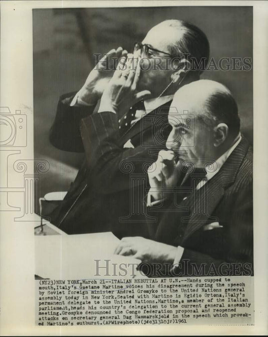 1961 Press Photo Italy's Gaetane Martino voices disagreement at United Nations. - Historic Images